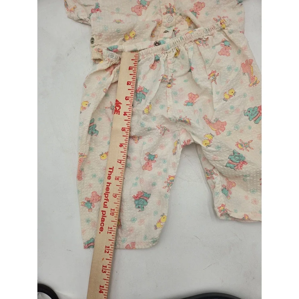 Vintage Pastel Animal Print Seersucker Pajama Set Size 1 Two Piece Sleepwear